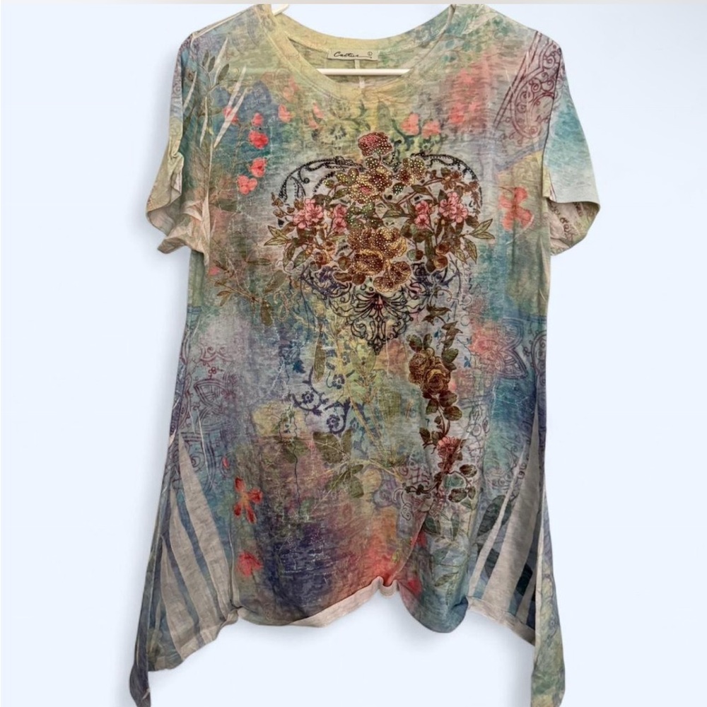 Cactus Multicolor Graphic Short Sleeve Top